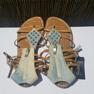 Sam & Libby denim studded blue gladiator sandals